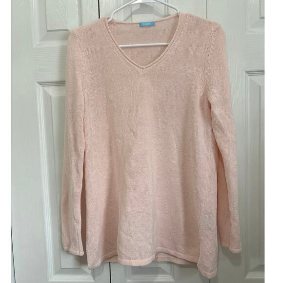 J. McLaughlin Baby Pink Soft Loose Knit V-Neck Sweater Size Medium - Picture 1 of 6